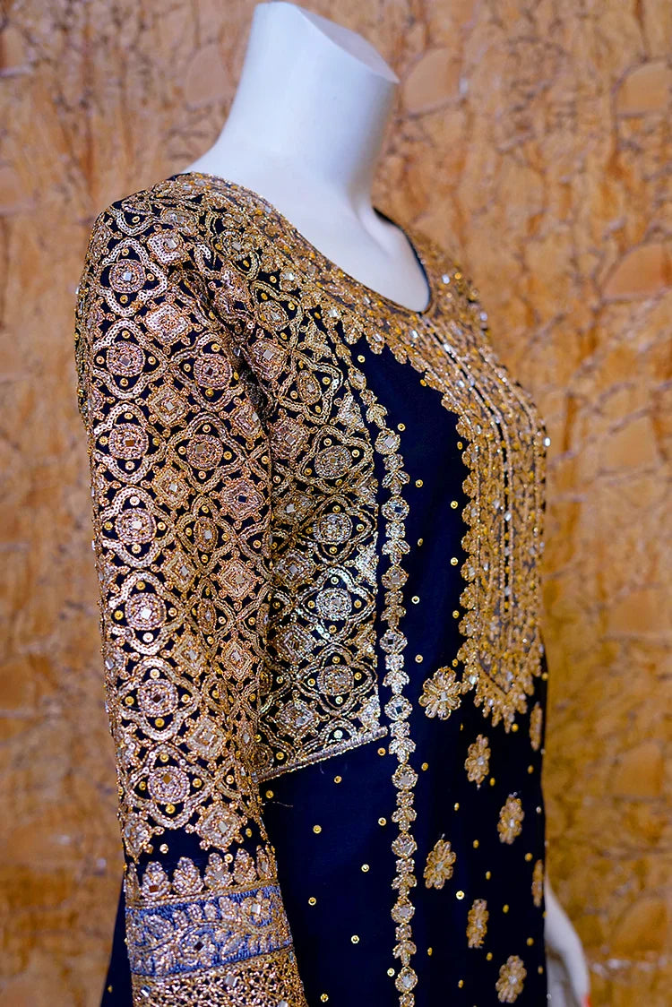 Picture of Saira Sultana - Long Shirt Plazo - Areesh - Navy Blue - Available at Raja Sahib