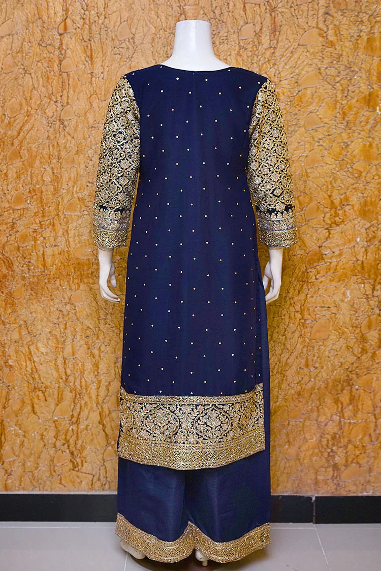 Picture of Saira Sultana - Long Shirt Plazo - Areesh - Navy Blue - Available at Raja Sahib
