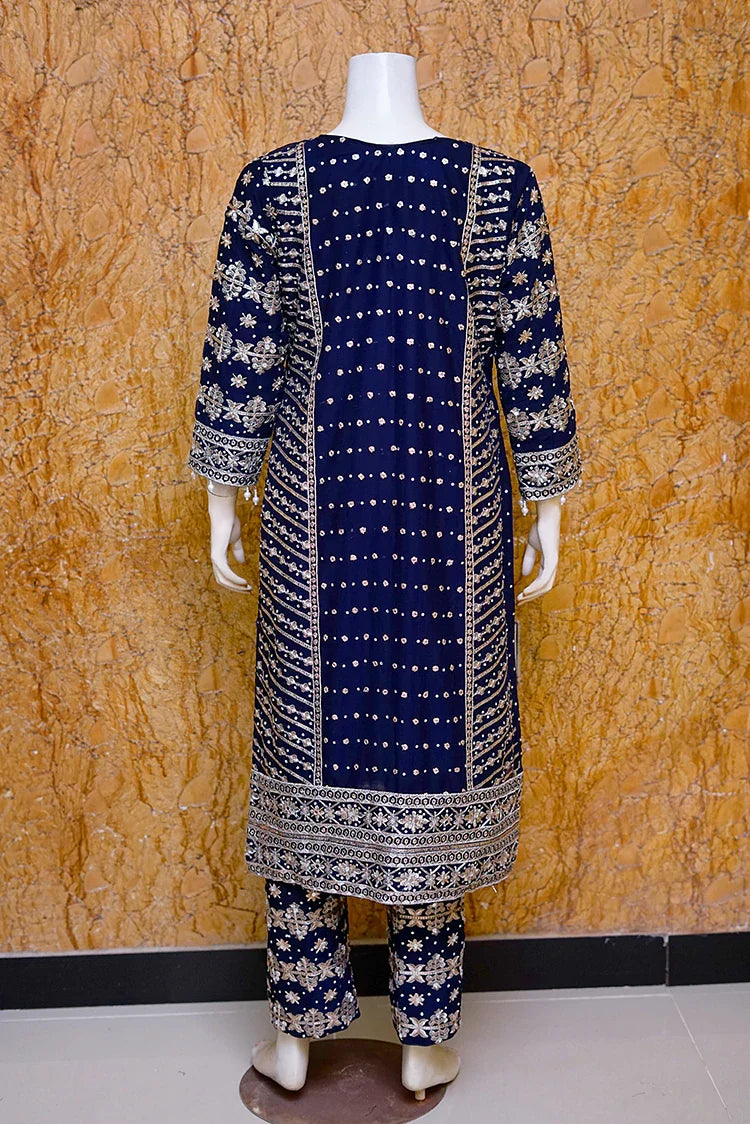 Picture of Saira Sultana - Long Shirt Plazo - Aamna - Navy Blue - Available at Raja Sahib