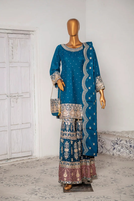Picture of Saira Sultana - Gharara Collection - Haniya - Teal - Available at Raja Sahib
