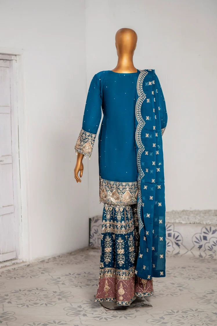 Picture of Saira Sultana - Gharara Collection - Haniya - Teal - Available at Raja Sahib