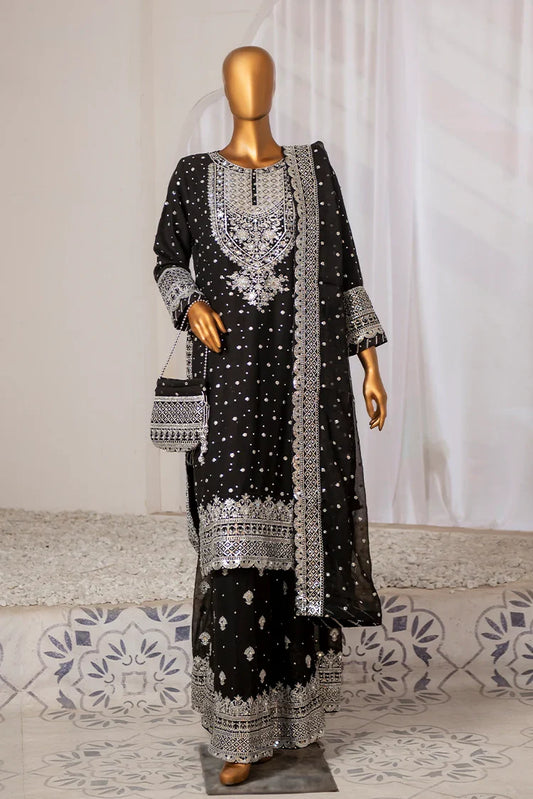 Picture of Saira Sultana - Long Shirt Plazo - Mah-Jabeen - Black - Available at Raja Sahib