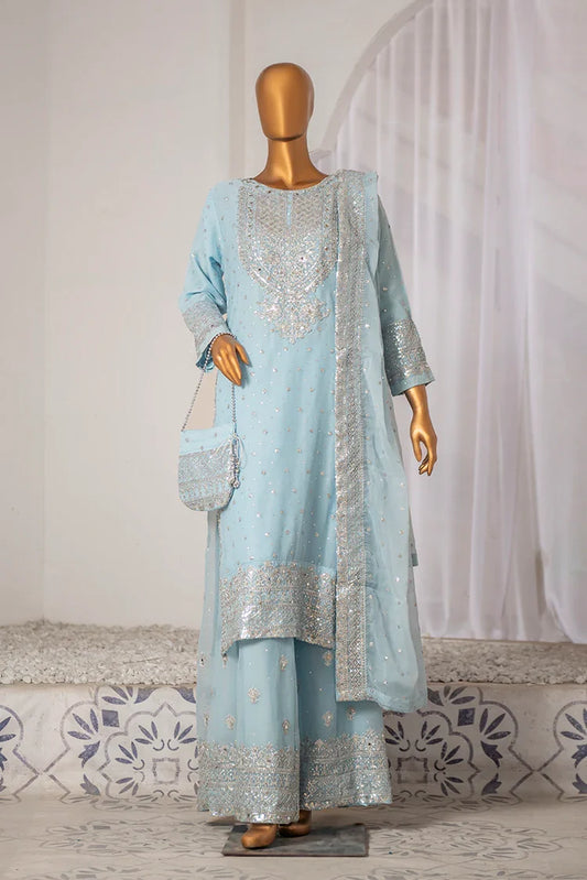 Picture of Saira Sultana - Long Shirt Plazo - Mah-Jabeen - Ice Blue - Available at Raja Sahib