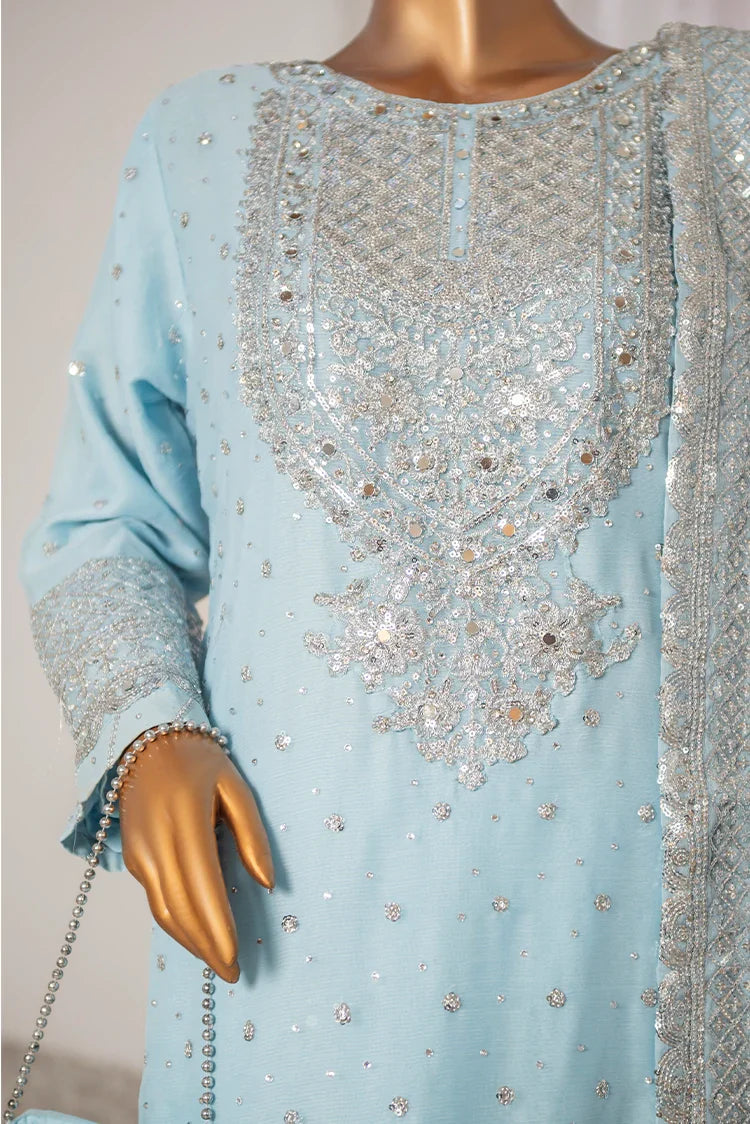 Picture of Saira Sultana - Long Shirt Plazo - Mah-Jabeen - Ice Blue - Available at Raja Sahib