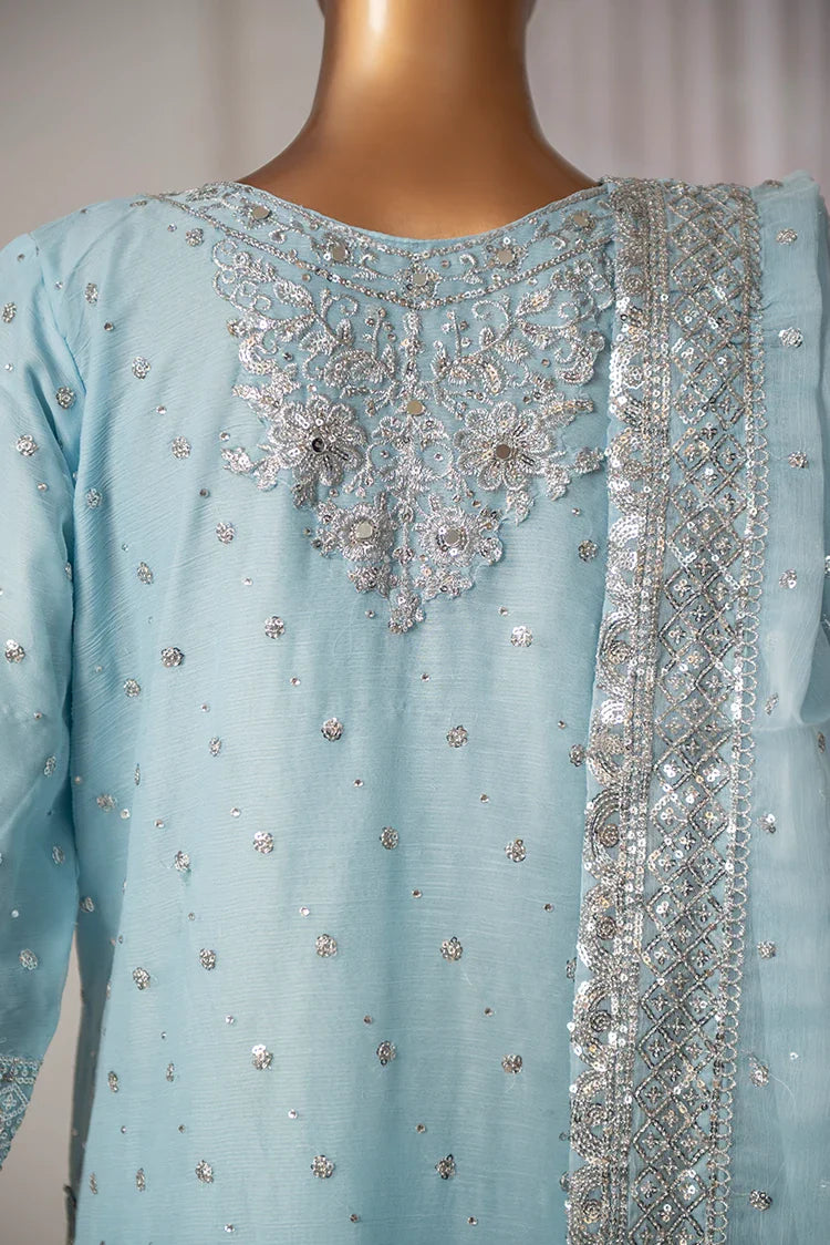 Picture of Saira Sultana - Long Shirt Plazo - Mah-Jabeen - Ice Blue - Available at Raja Sahib