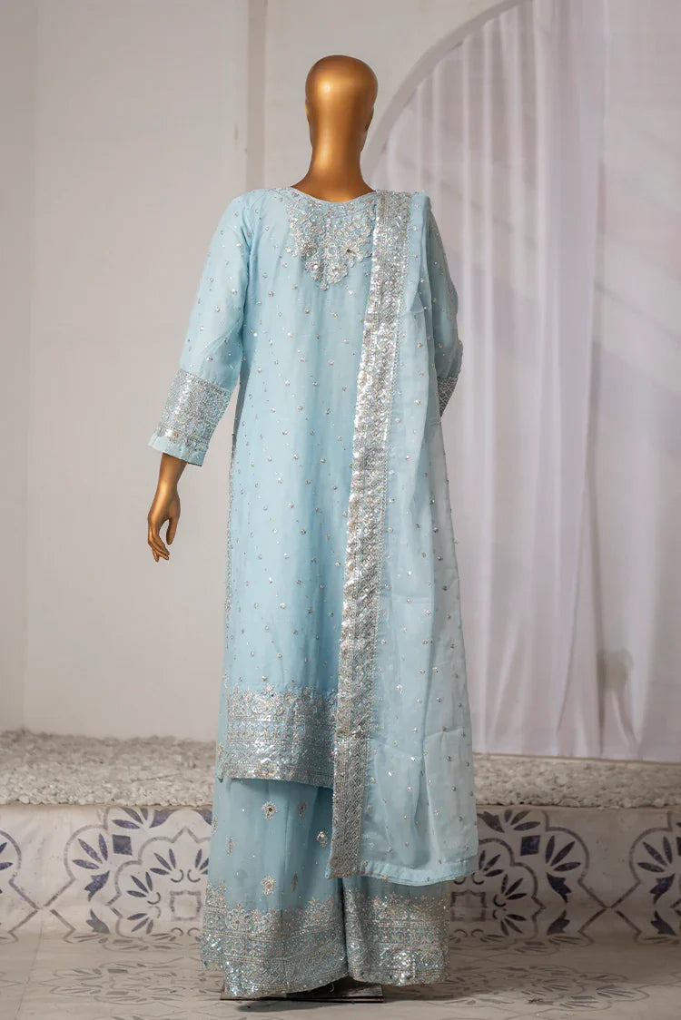 Picture of Saira Sultana - Long Shirt Plazo - Mah-Jabeen - Ice Blue - Available at Raja Sahib