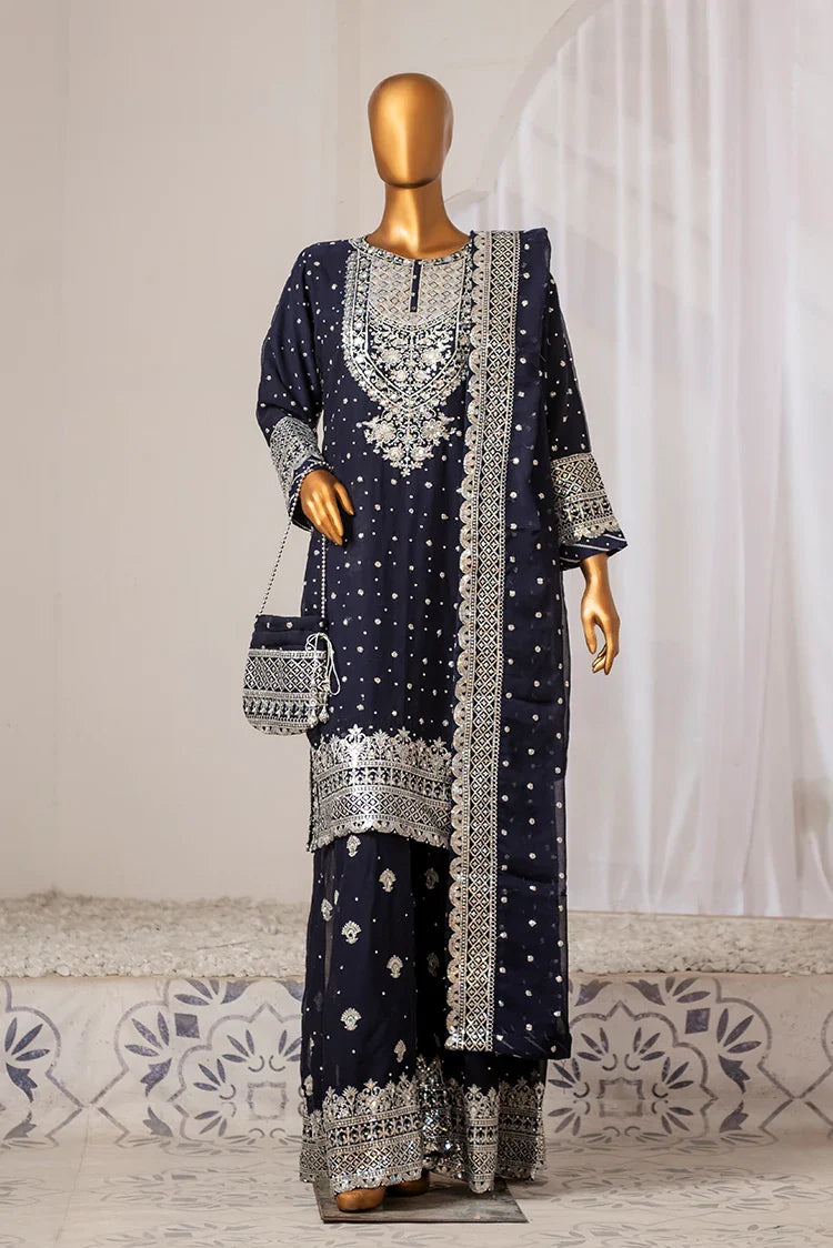 Picture of Saira Sultana - Long Shirt Plazo - Mah-Jabeen - Navy Blue - Available at Raja Sahib