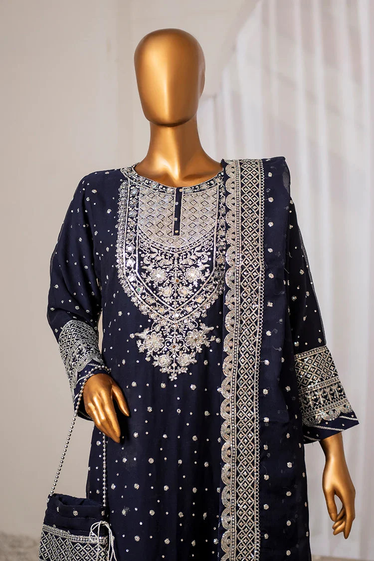 Picture of Saira Sultana - Long Shirt Plazo - Mah-Jabeen - Navy Blue - Available at Raja Sahib