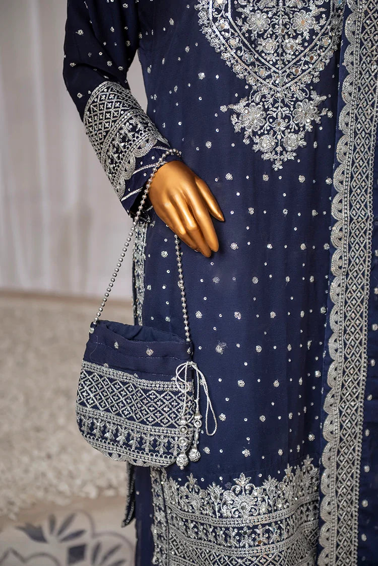 Picture of Saira Sultana - Long Shirt Plazo - Mah-Jabeen - Navy Blue - Available at Raja Sahib