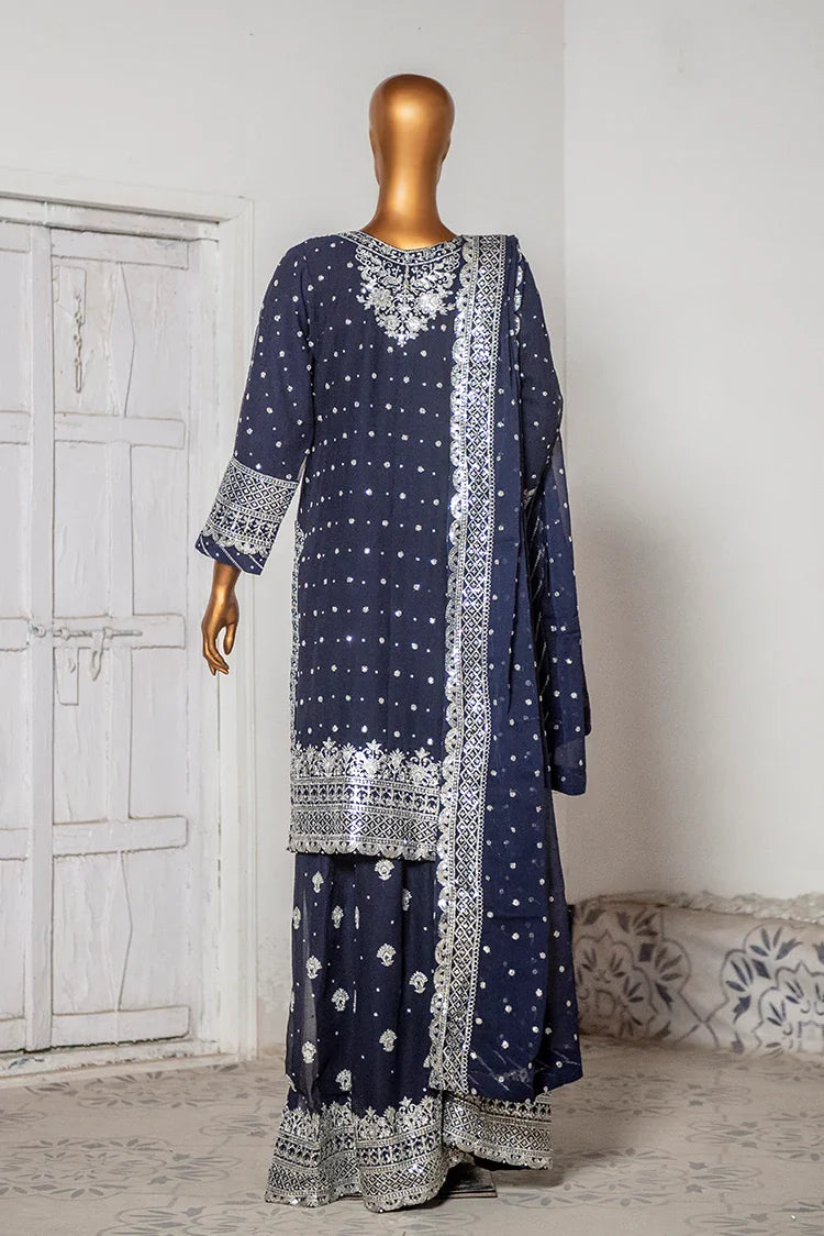 Picture of Saira Sultana - Long Shirt Plazo - Mah-Jabeen - Navy Blue - Available at Raja Sahib