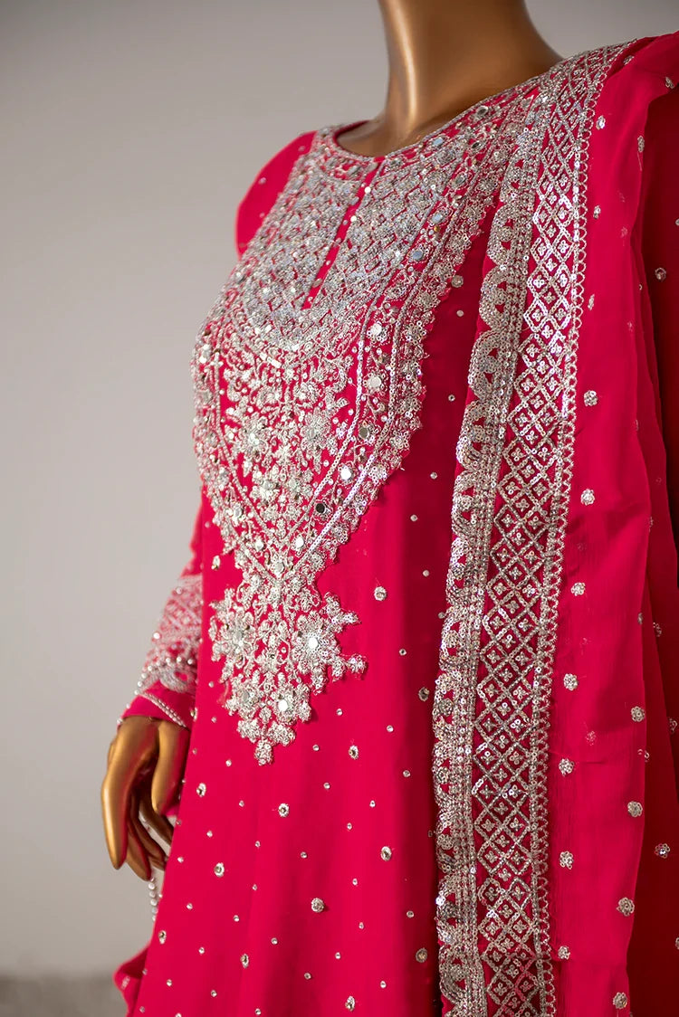 Picture of Saira Sultana - Long Shirt Plazo - Mah-Jabeen - Shocking Pink - Available at Raja Sahib