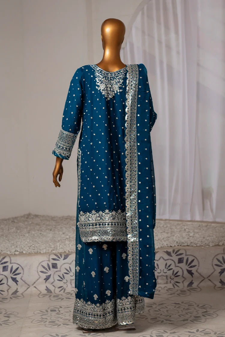 Picture of Saira Sultana - Long Shirt Plazo - Mah-Jabeen - Teal - Available at Raja Sahib