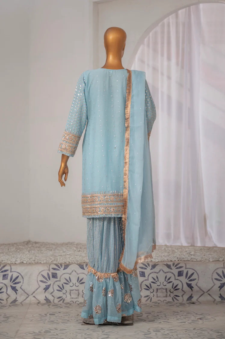 Picture of Saira Sultana - Gharara Collection - Roman - Ice Blue - Available at Raja Sahib