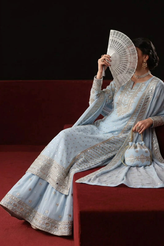 Saira Sultana - Saba - Ice Blue - 4 Piece