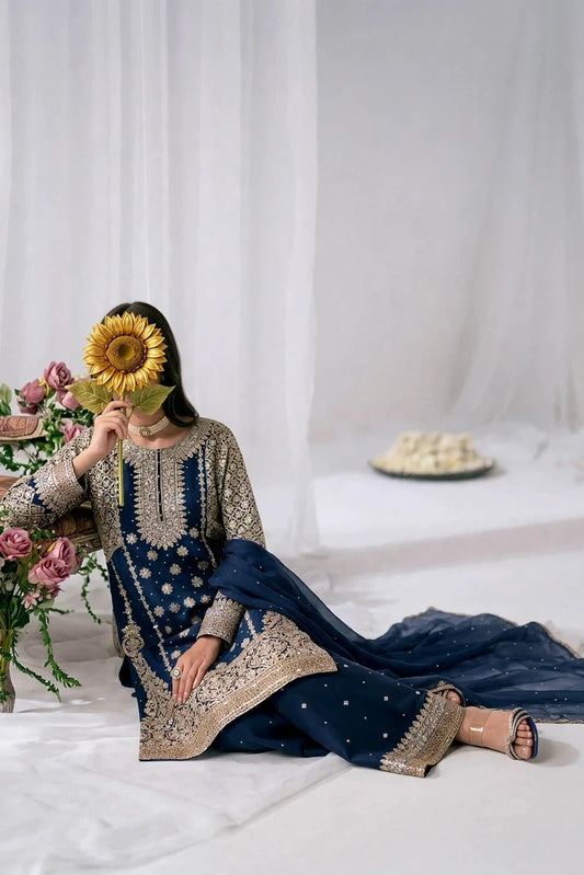 Saira Sultana - Zimal - Navy Blue - 4 Piece