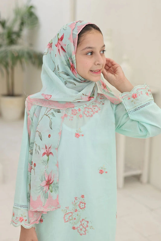 Suntex Fabrics - 3 Piece Embroidered Lawn Suit - Aqua Flora