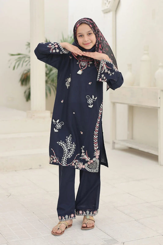 Suntex Fabrics - 3 Piece Embroidered Lawn Suit - Royal Navy
