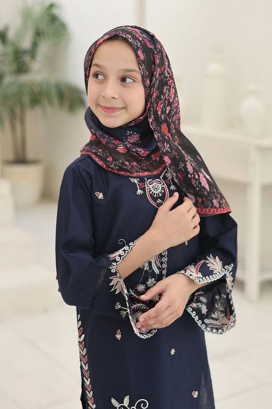 Suntex Fabrics - 3 Piece Embroidered Lawn Suit - Royal Navy