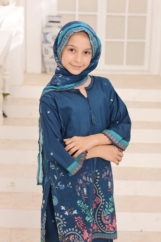 Picture of Suntex Fabrics - Indigo Blue Printed Lawn Suit - 3 Piece - Available at Raja Sahib