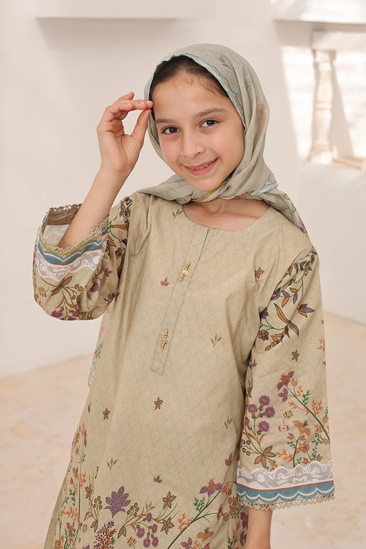 Picture of Suntex Fabrics - Khaki Printed Lawn Suit - 3 Piece - Available at Raja Sahib