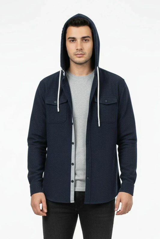 Picture of Peelu - Hooded Button Down Shirt - Available at Raja Sahib