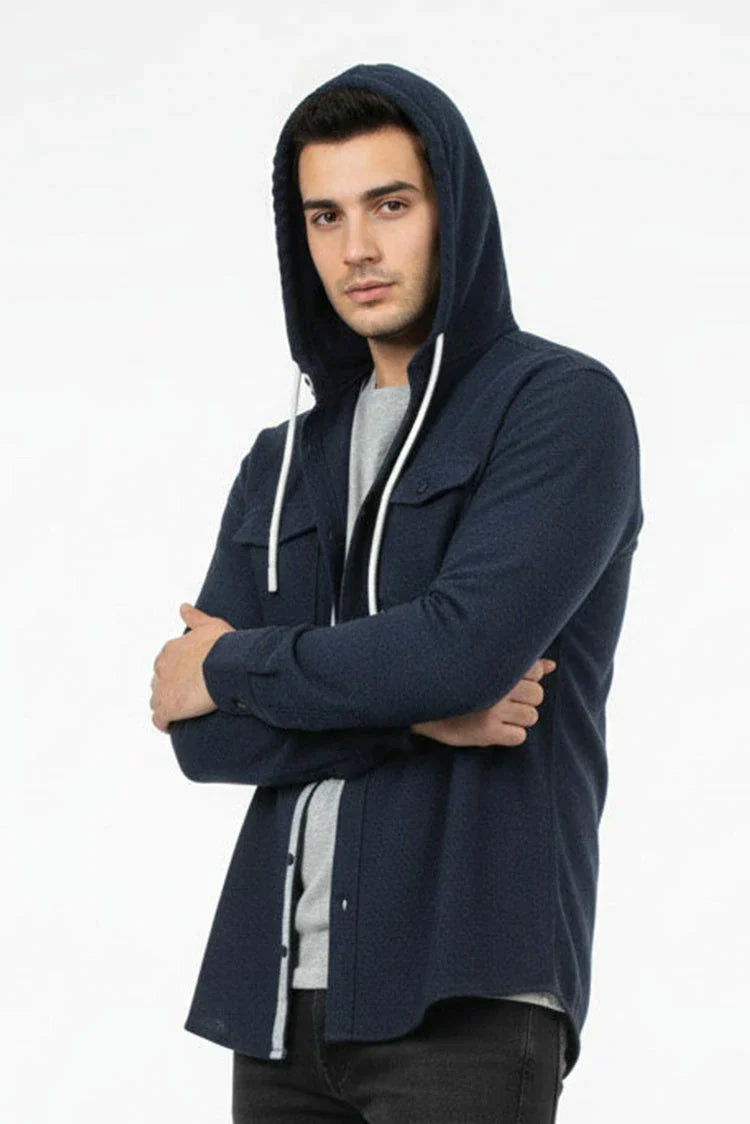 Picture of Peelu - Hooded Button Down Shirt - Available at Raja Sahib