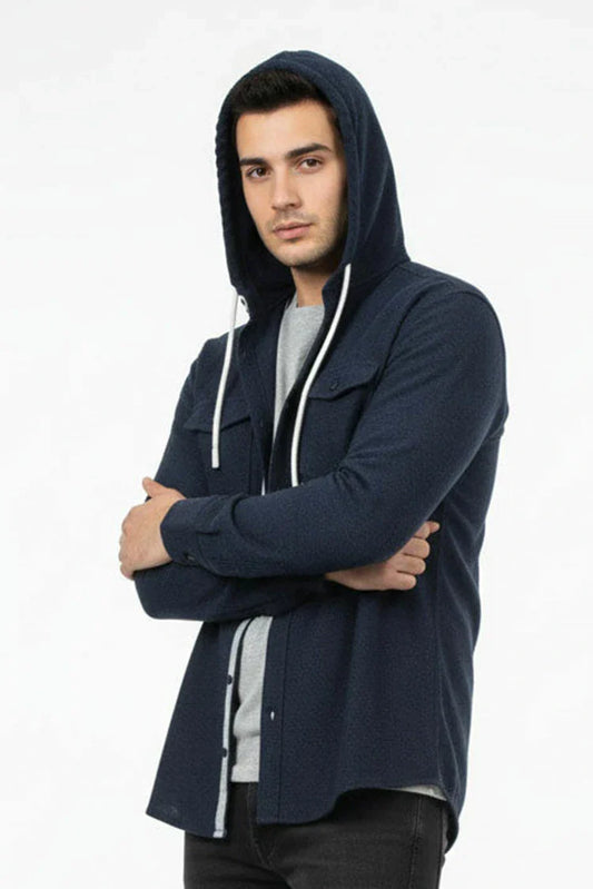 Picture of Peelu - Hooded Button Down Shirt - Available at Raja Sahib