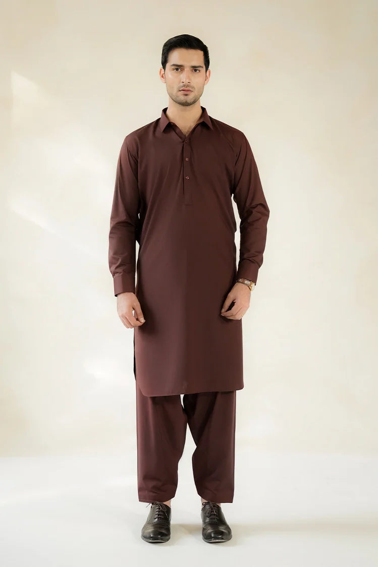 Picture of Divinely Crafted - Men Shalwar Kameez - Deep Maroon - Available at Raja Sahib