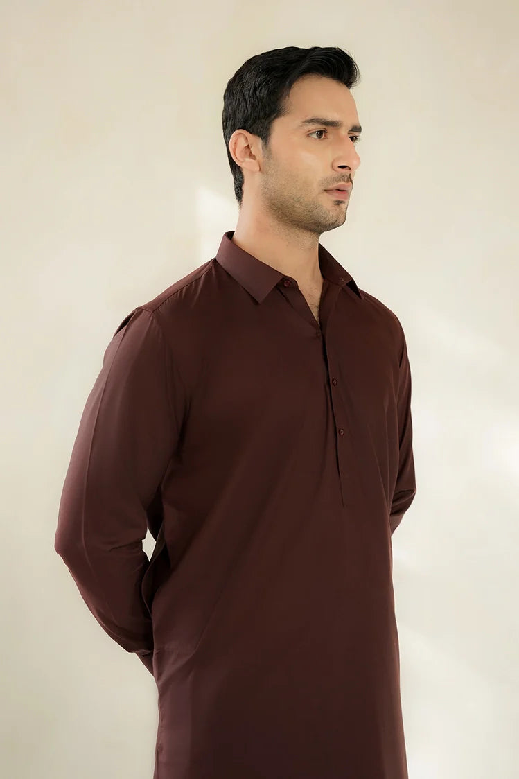 Picture of Divinely Crafted - Men Shalwar Kameez - Deep Maroon - Available at Raja Sahib