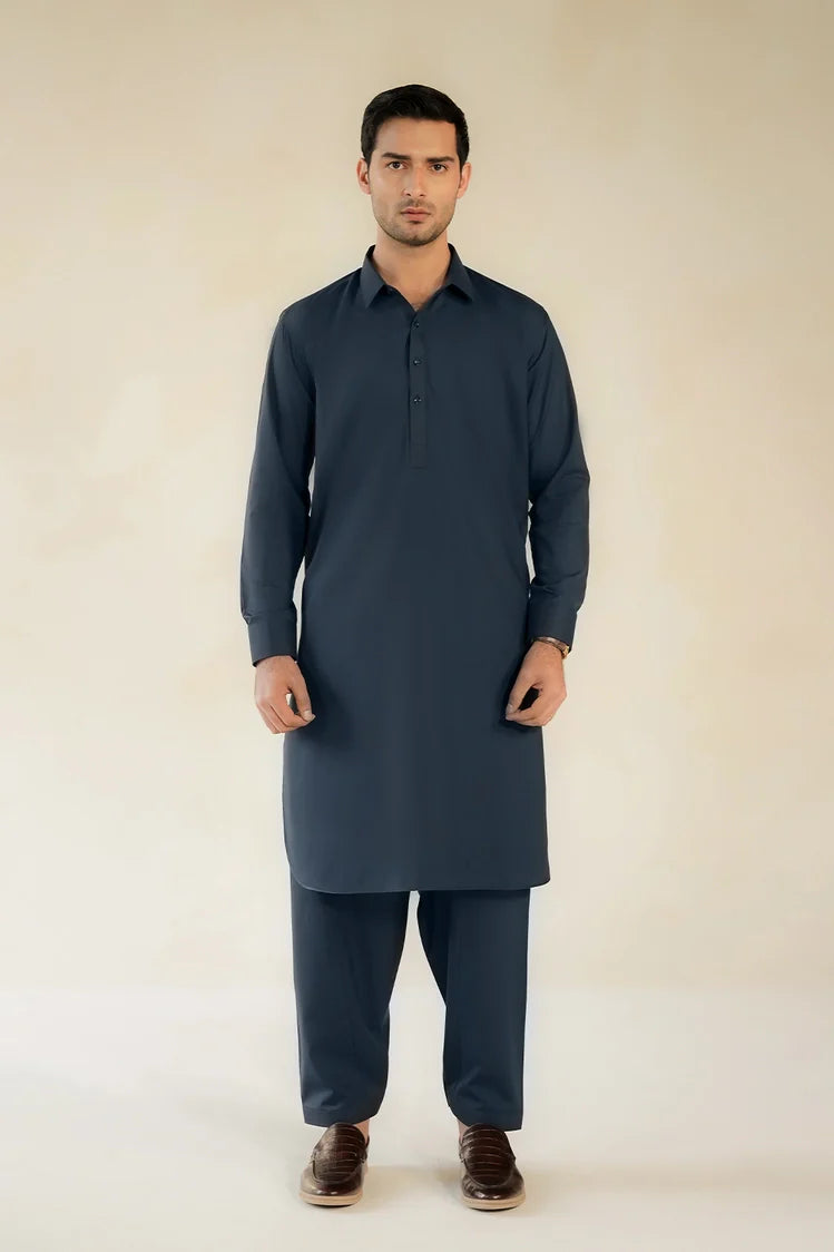 Picture of Divinely Crafted - Men Shalwar Kameez - Navy - Available at Raja Sahib