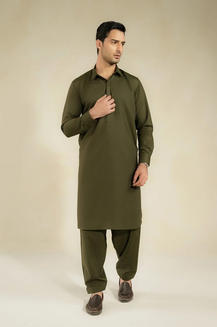 Picture of Divinely Crafted - Men Shalwar Kameez - Regal Olive - Available at Raja Sahib
