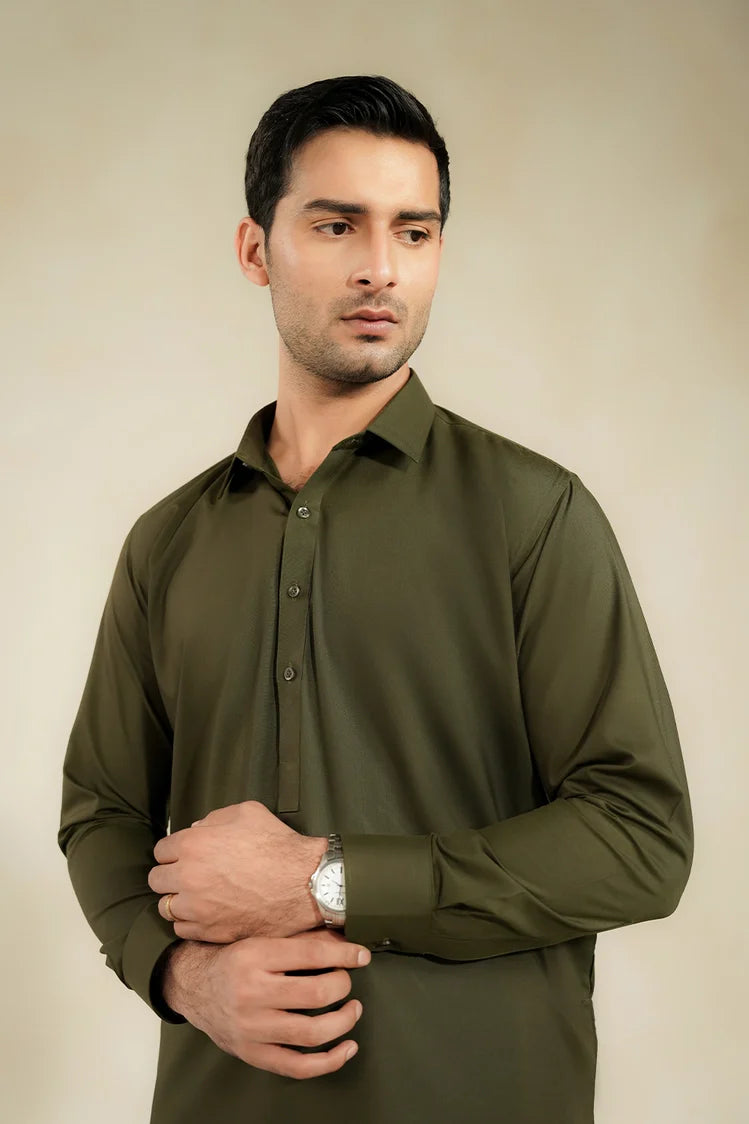 Picture of Divinely Crafted - Men Shalwar Kameez - Regal Olive - Available at Raja Sahib