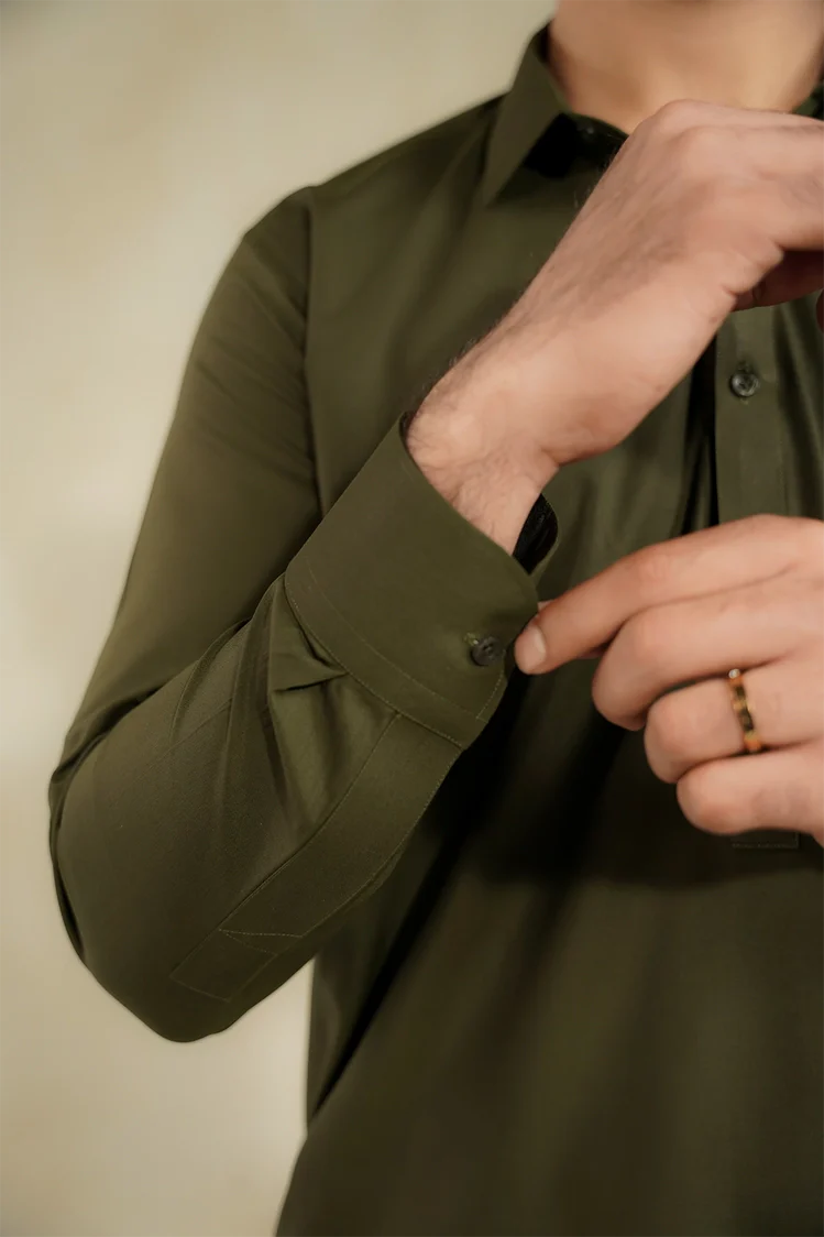 Picture of Divinely Crafted - Men Shalwar Kameez - Regal Olive - Available at Raja Sahib