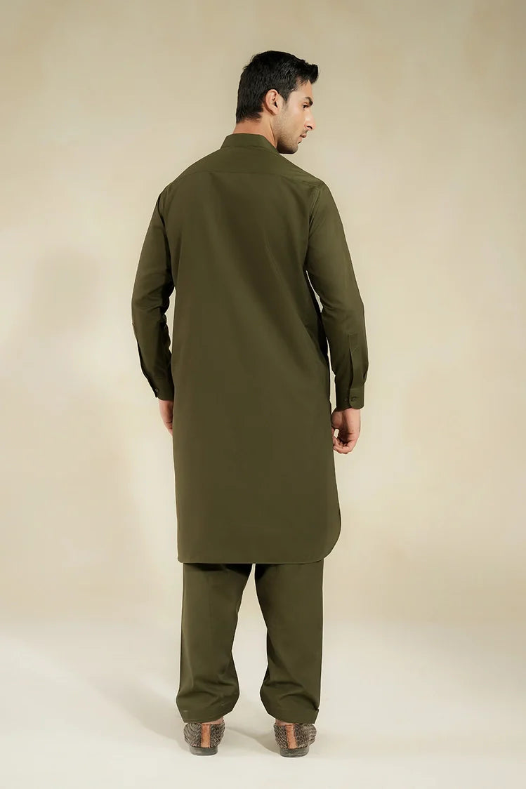 Picture of Divinely Crafted - Men Shalwar Kameez - Regal Olive - Available at Raja Sahib