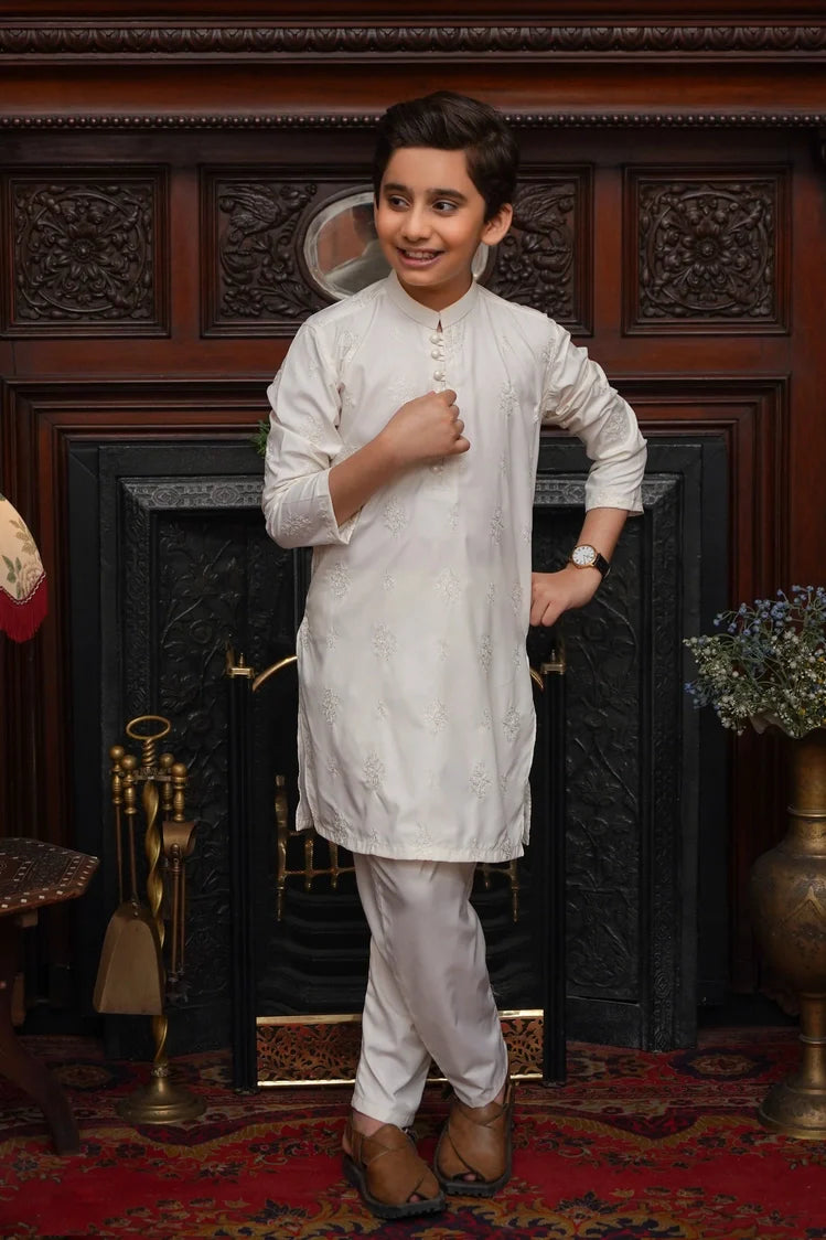 Picture of Maqsood Garments - Kid's Kameez Shalwar - Boski Off White - Available at Raja Sahib