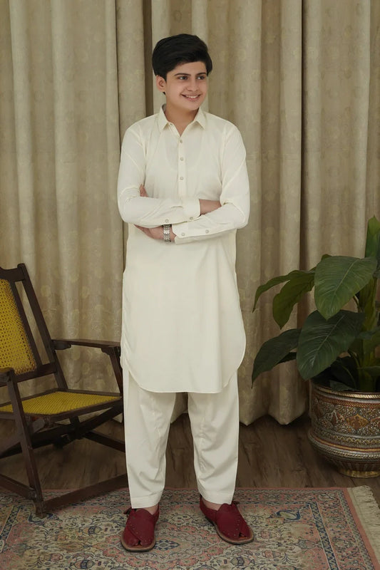 Picture of Maqsood Garments - Collar Kid's Kameez Shalwar - Boski - Available at Raja Sahib
