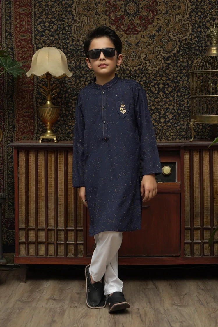 Picture of Maqsood Garments - Kid's Dotted Cotton Kurta - Blue - Available at Raja Sahib