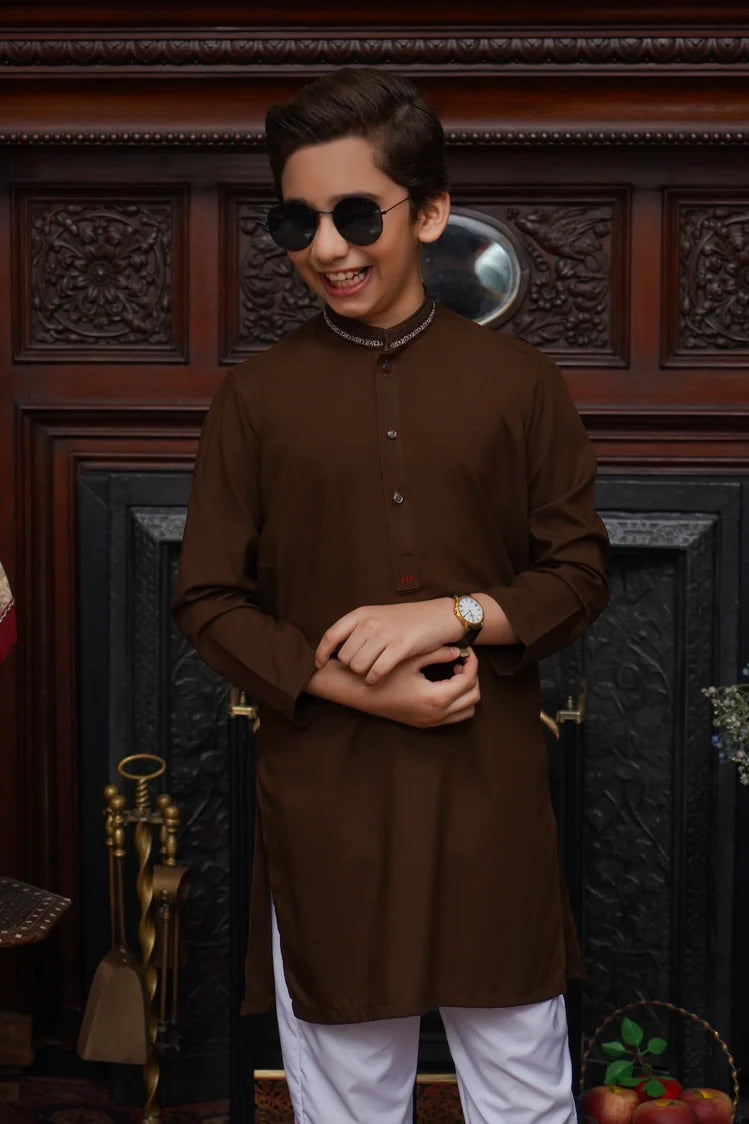 Picture of Maqsood Garments - Kid's Wash & Wear Kurta - Brown - Available at Raja Sahib