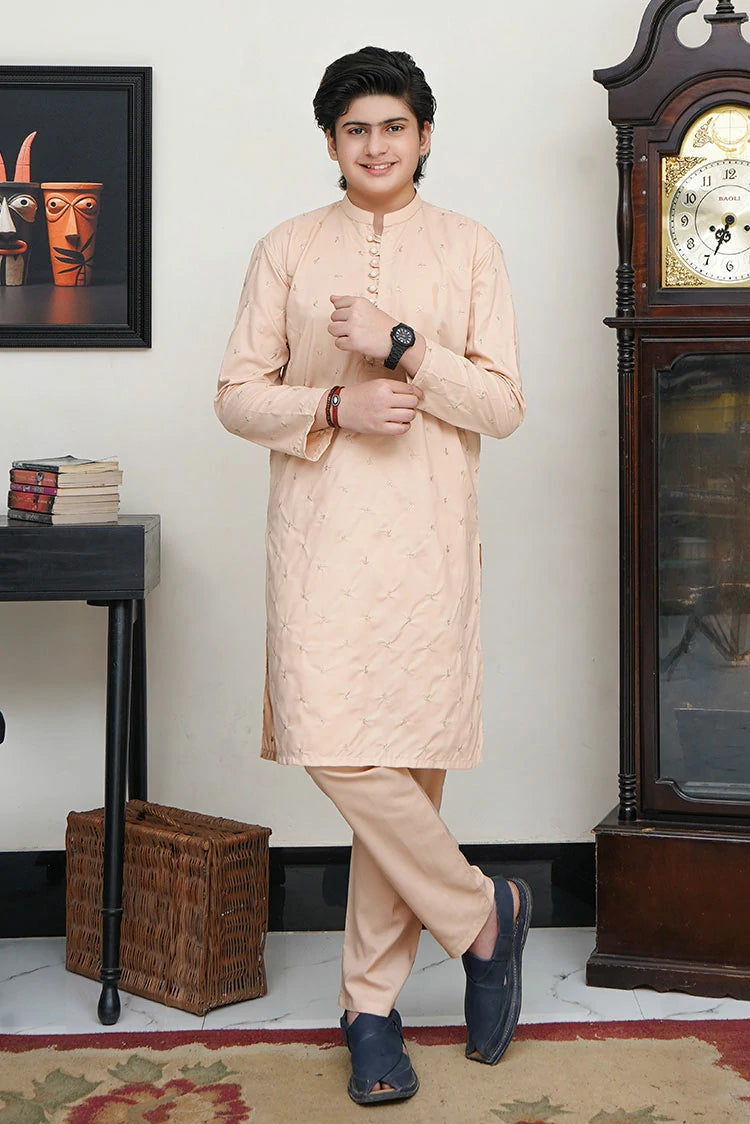 Picture of Maqsood Garments - Embroidered Wash & Wear Kid's Kameez Shalwar - Cream - Available at Raja Sahib