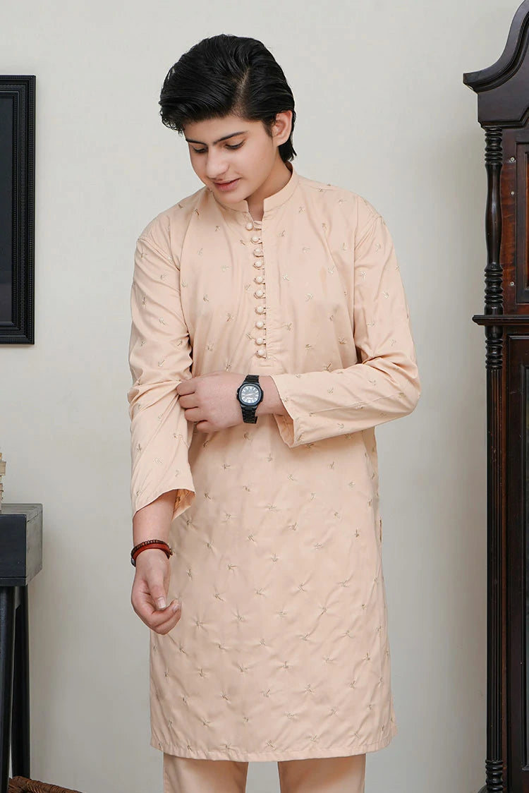 Picture of Maqsood Garments - Embroidered Wash & Wear Kid's Kameez Shalwar - Cream - Available at Raja Sahib