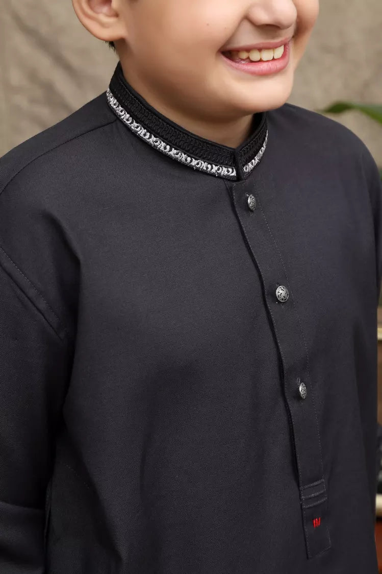 Picture of Maqsood Garments - Kid's Wash & Wear Kurta - Jade Black - Available at Raja Sahib
