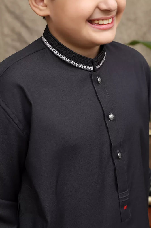 Picture of Maqsood Garments - Kid's Wash & Wear Kurta - Jade Black - Available at Raja Sahib