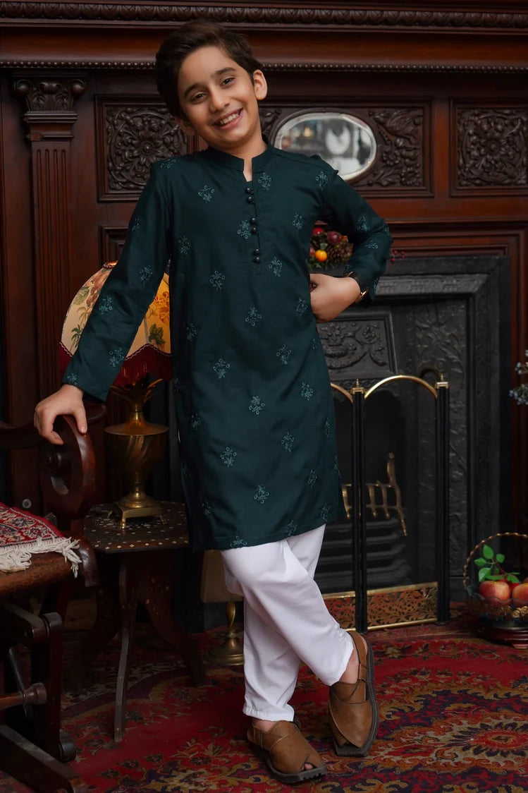 Picture of Maqsood Garments - Embroidered Kid's Kurta - Dark Green - Available at Raja Sahib