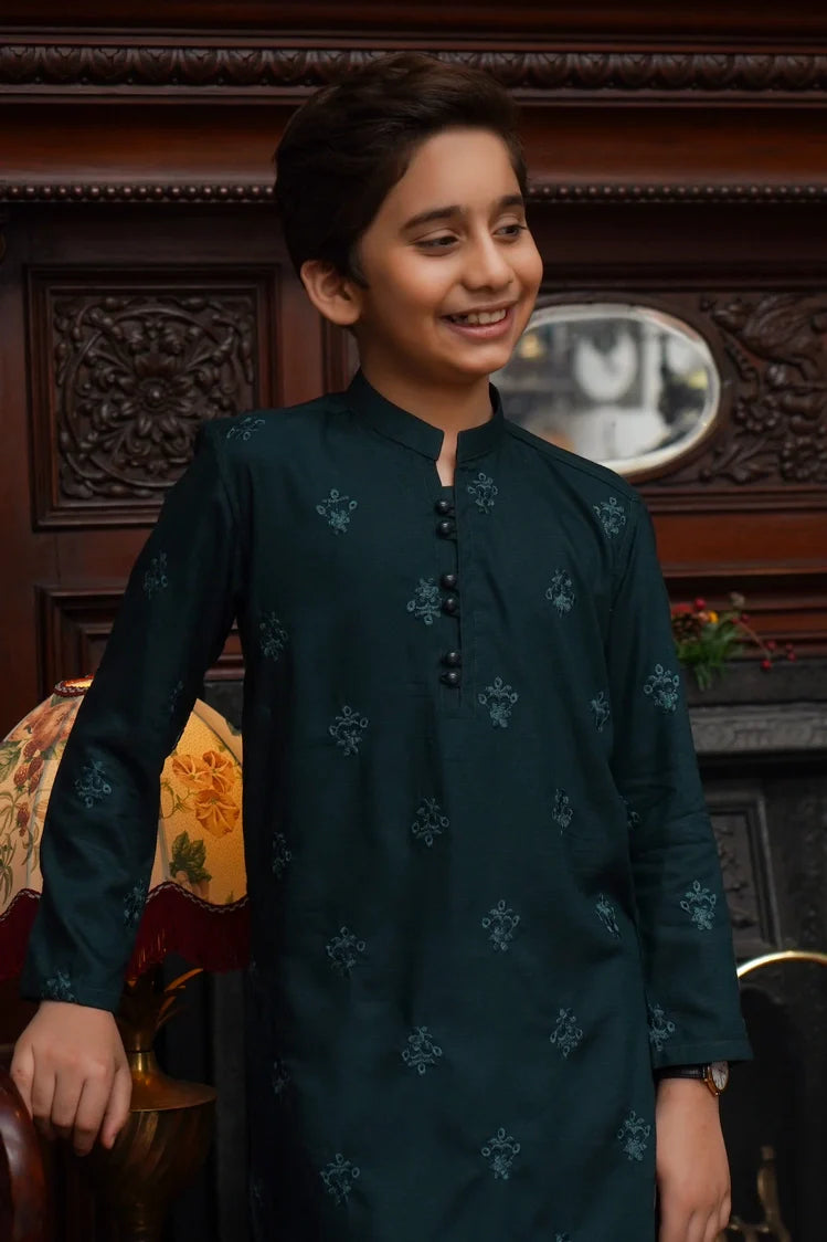 Picture of Maqsood Garments - Embroidered Kid's Kurta - Dark Green - Available at Raja Sahib