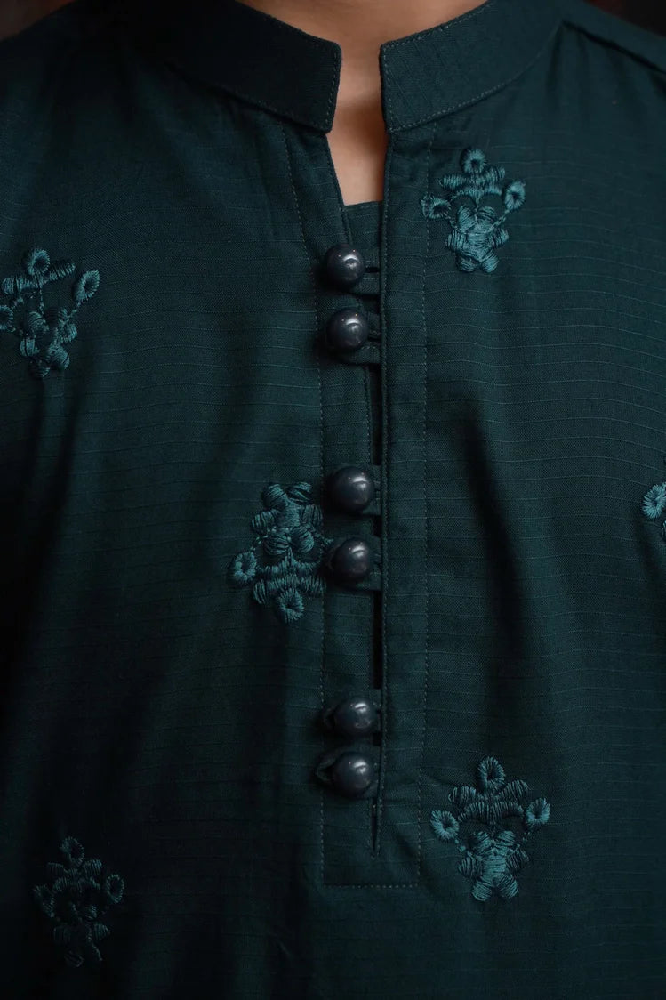 Picture of Maqsood Garments - Embroidered Kid's Kurta - Dark Green - Available at Raja Sahib