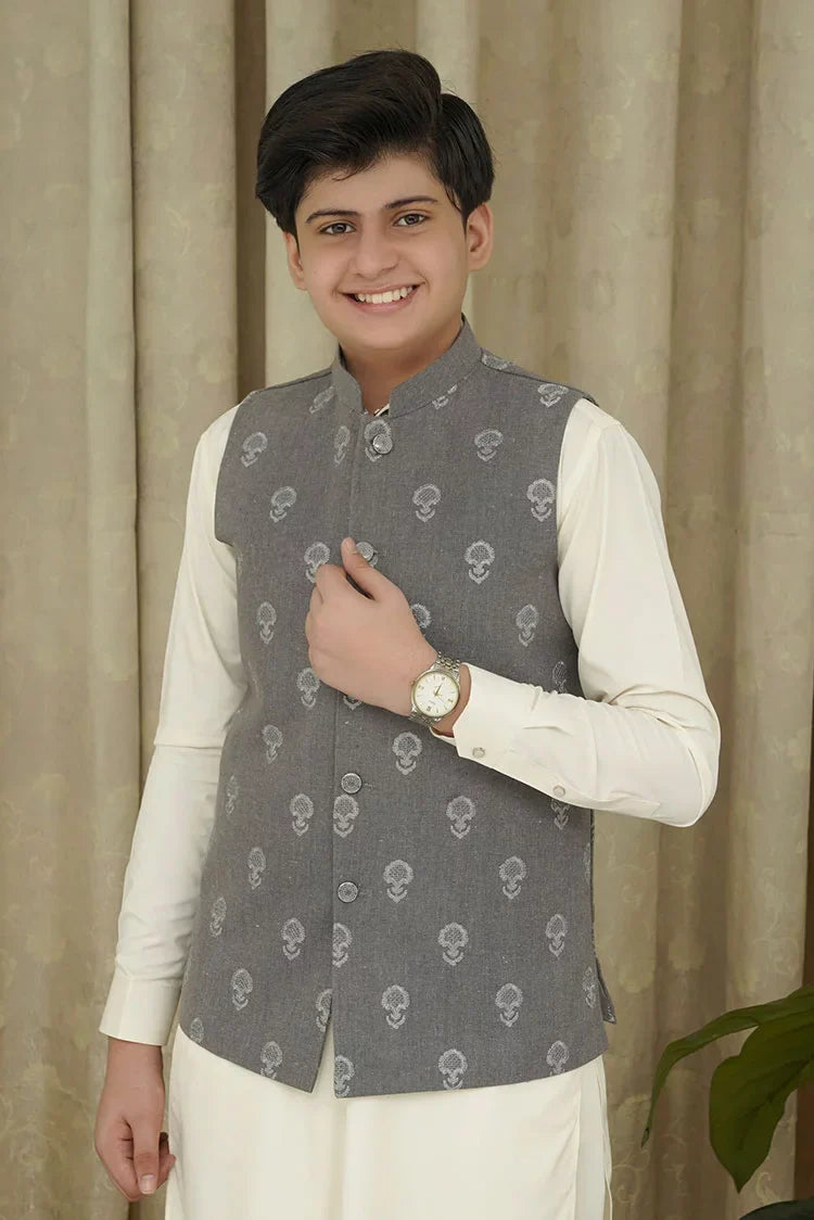 Picture of Maqsood Garments - Embroidery Kid's Waistcoat - Gray - Available at Raja Sahib