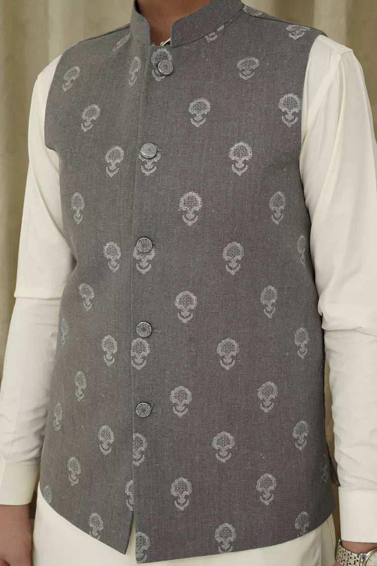 Picture of Maqsood Garments - Embroidery Kid's Waistcoat - Gray - Available at Raja Sahib