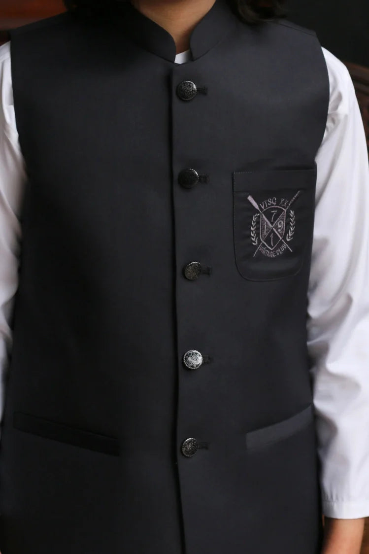 Picture of Maqsood Garments - Kid's Tropical Waistcoat - Charcoal Gray - Available at Raja Sahib