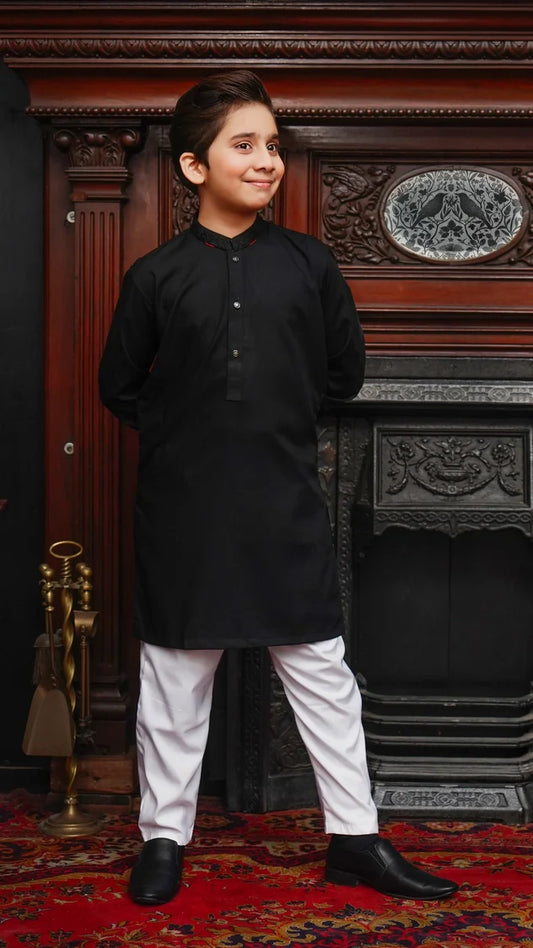 Picture of Maqsood Garments - Kid's Wash & Wear Kurta - Jet Black - Available at Raja Sahib