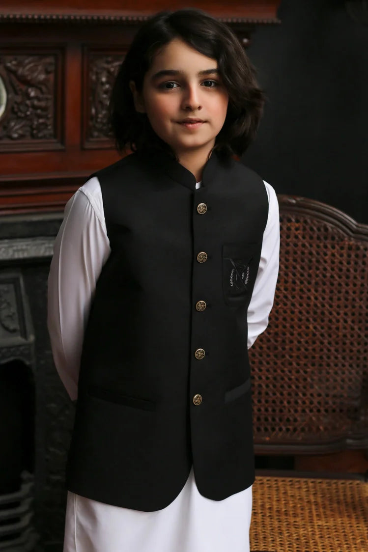 Picture of Maqsood Garments - Tropical Kid's Waistcoat - Black - Available at Raja Sahib